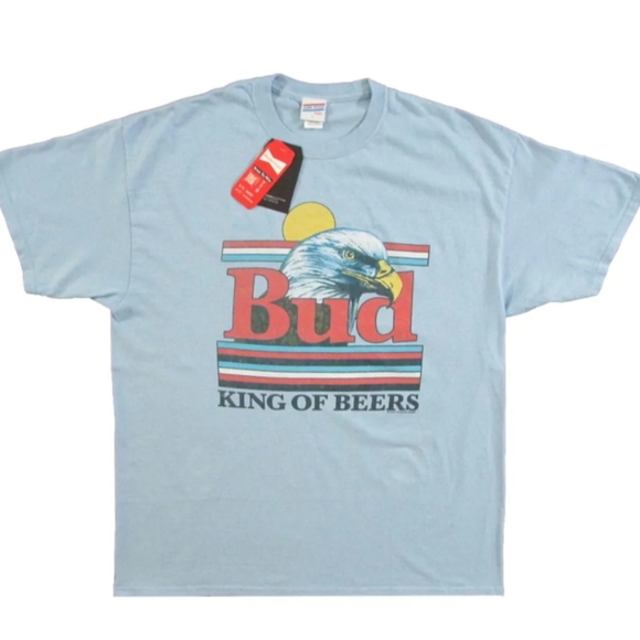Junk Food Clothing Bud king of beers eagle t-shirt blue XL Budweiser Blue Retro.